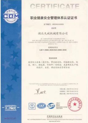 Occupational health and safety management system certification certificate